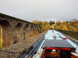 Robert Bazeley Narrowboat On Viaduct Next To Railway Viaduct